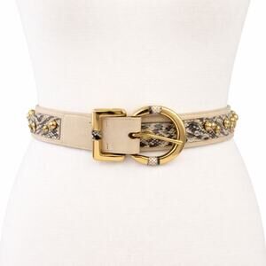 Carlisle Vintage Snakeskin Leather Belt Women’s XL Cream Gold Buckle Made USA
